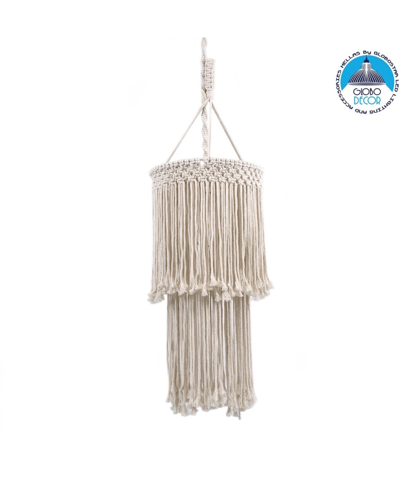 GLOBOSTAR® ZAMBIA 36208 Boho Κρεμαστό Φωτιστικό Οροφής με Ντουί 1 x E27 AC 220-240V IP20 - Μπεζ - Μ30 x Π30 x Υ60cm